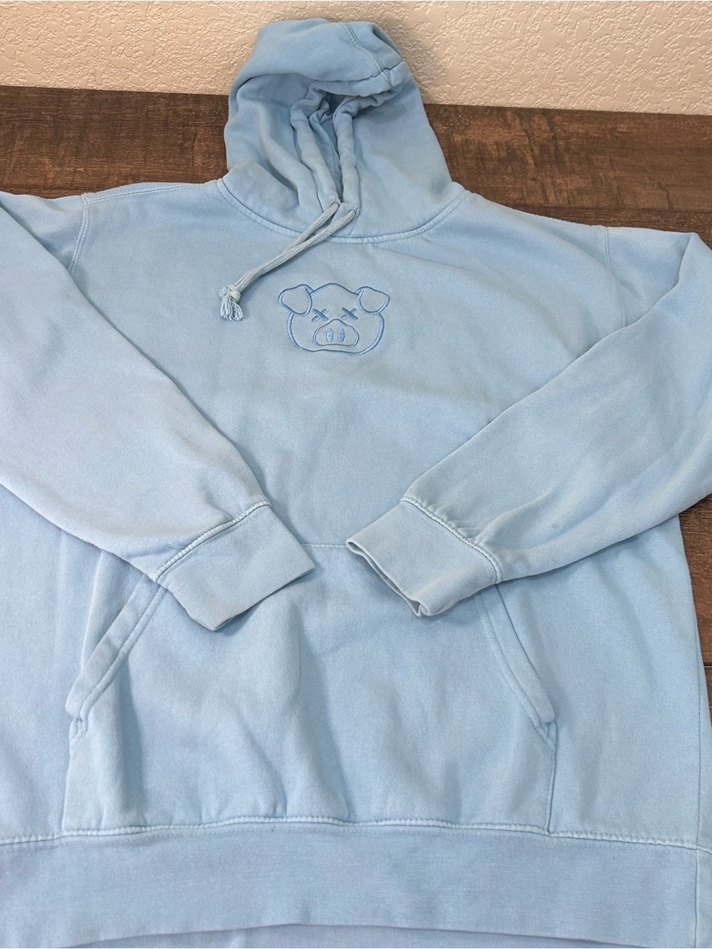 Shane Dawson Light Blue Hooded Sweatshirt with Embroidered Pig Logo